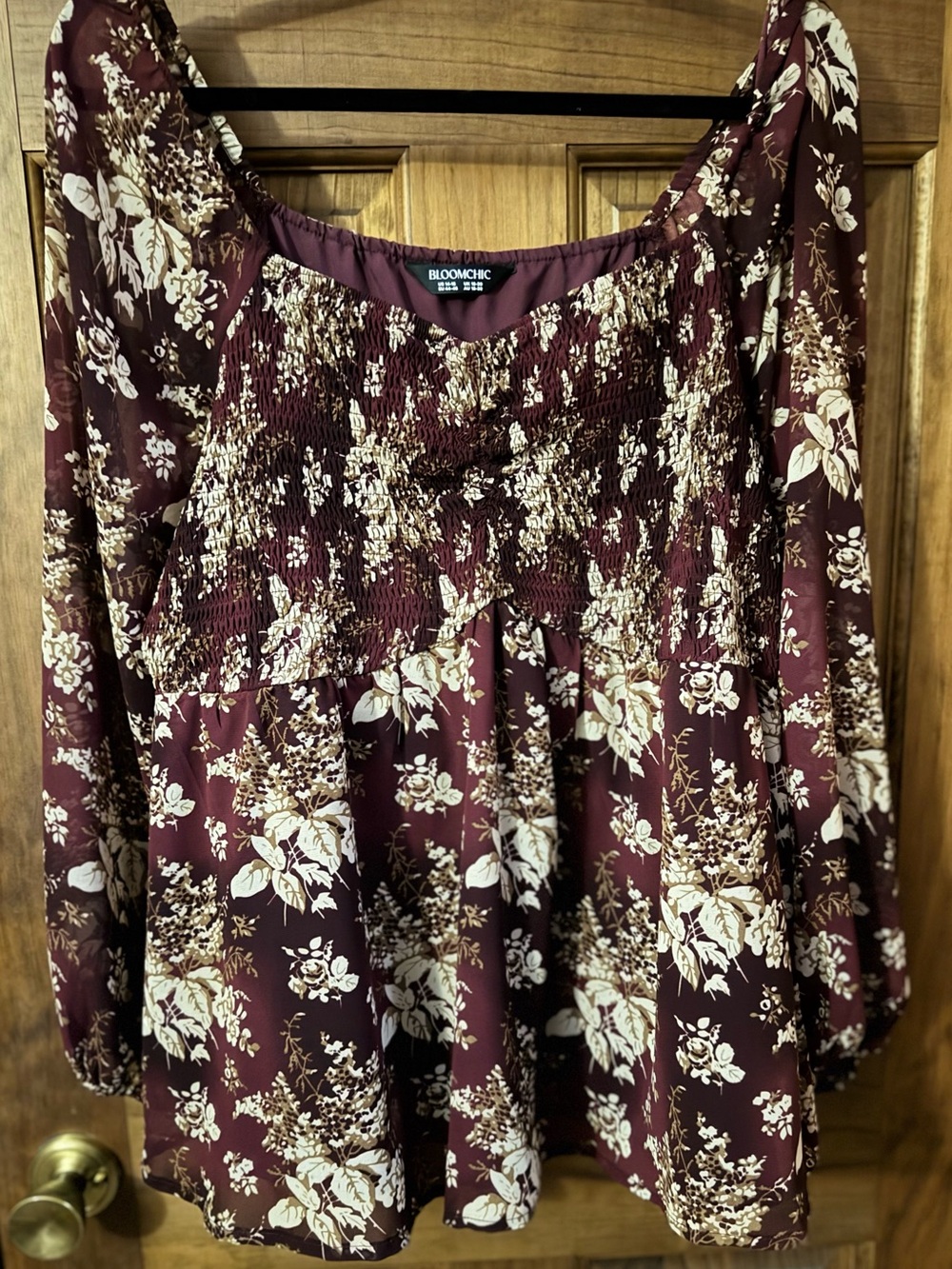 BloomChic Burgundy Floral Smocked Tunic Top